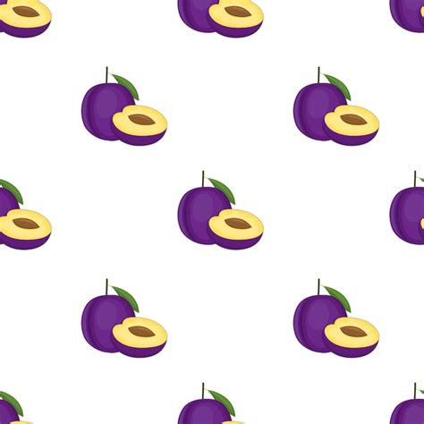 Premium Vector Seamless Pattern With Plum Whole Fruit And Cut Half