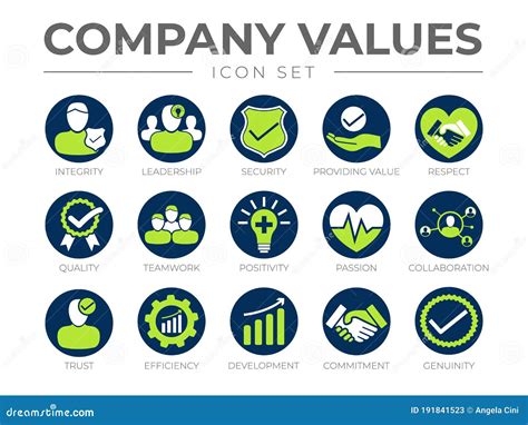 Company Core Values Round Icon Set Integrity Leadership Security