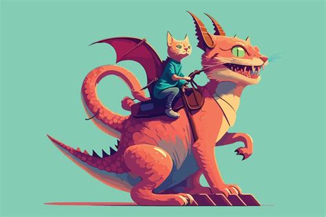 Cat riding a dragon vector illustration 22326976 Vector Art at Vecteezy