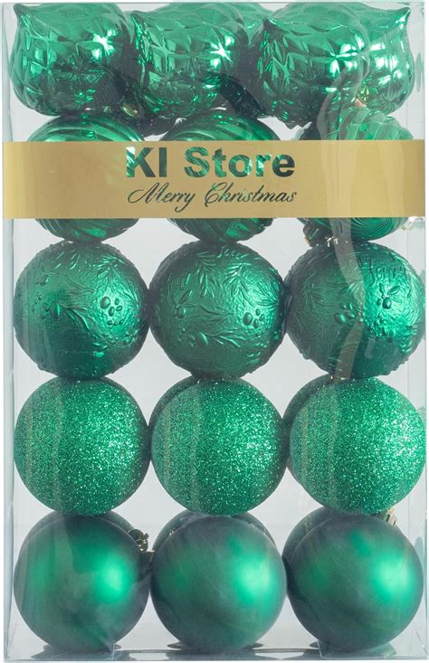 Bwg Set Of 24 Mini Christmas Emerald Green Glitter Tree Baubles Decorations Uk Home