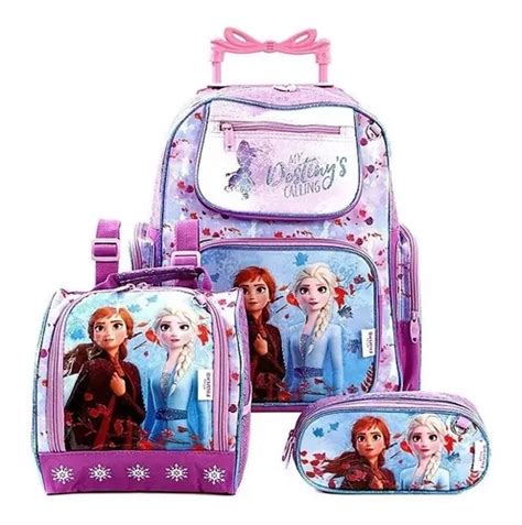 Kit Mochila Escolar Infantil Frozen Elsa E Anna Rodinha