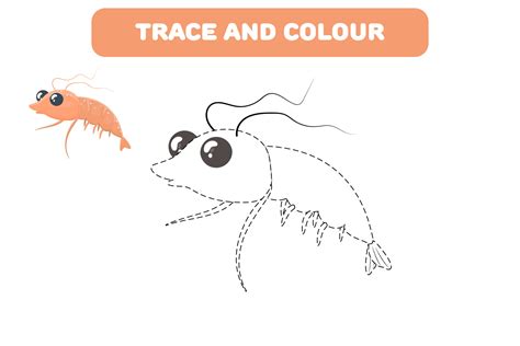 Handwriting Practice Colouring Book With Cute Sea Character Shrimps