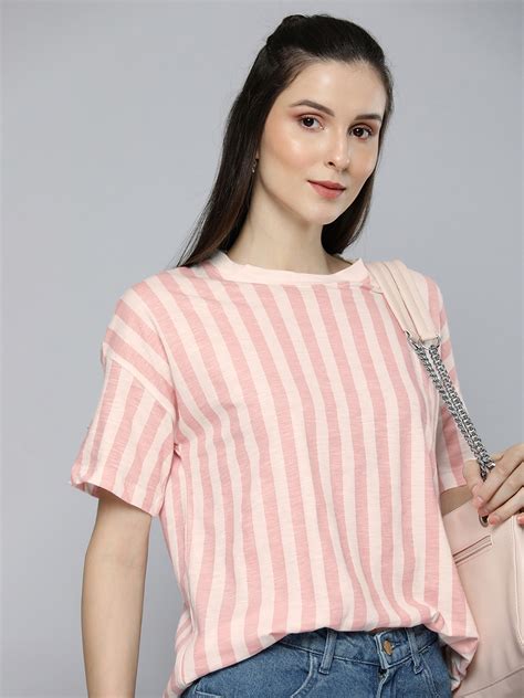 Buy Harvard Women Pink And White Striped Drop Shoulder Sleeves Pure