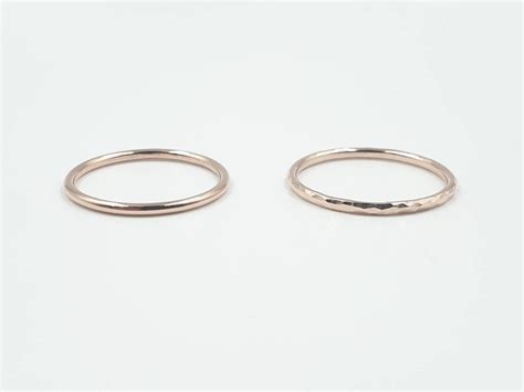 Dainty Rose Gold Stacking Ring Hammered Or Smooth Gold Ring 14k Rose