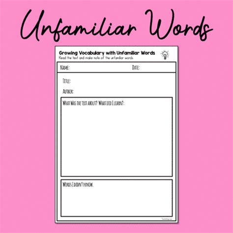 Unfamiliar Words Vocabulary In Text Teachie Tings