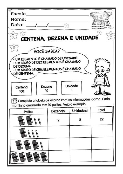 Centena Dezena E Unidade 1º Ano 2º Ano