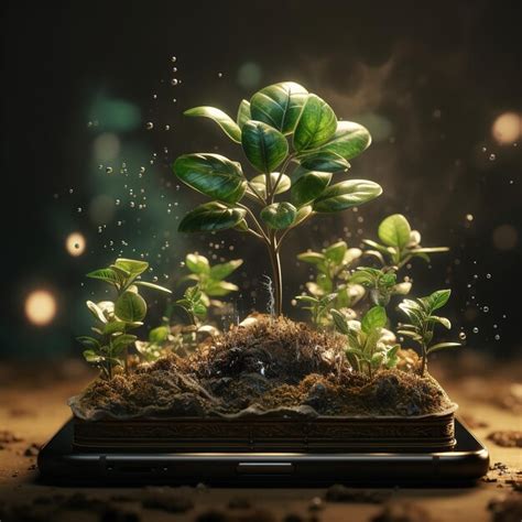 Premium Photo A Plant Emerging From A Smartphone Ecology Idea