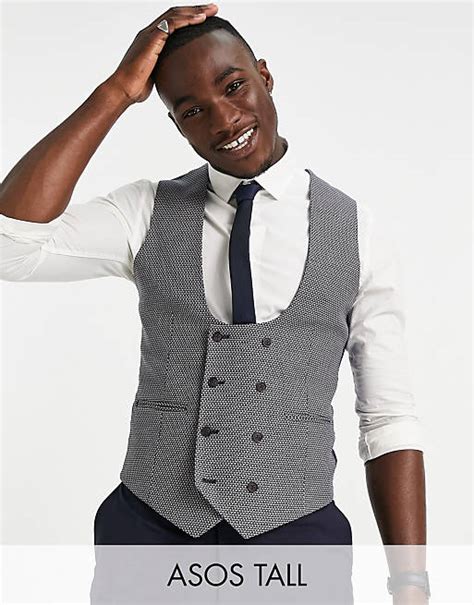 Asos Design Tall Wedding Super Skinny Suit Suit Vest In Micro Texture