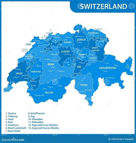 El Mapa Detallado De Suiza Con Las Regiones O Estados Y Ciudades