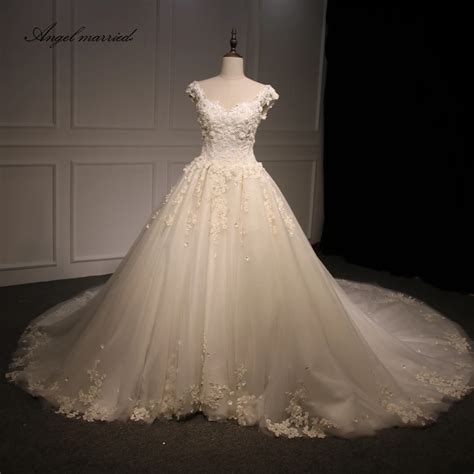 Angel Married Wedding Dresses With Train Appliques Wedding Gown Bridal