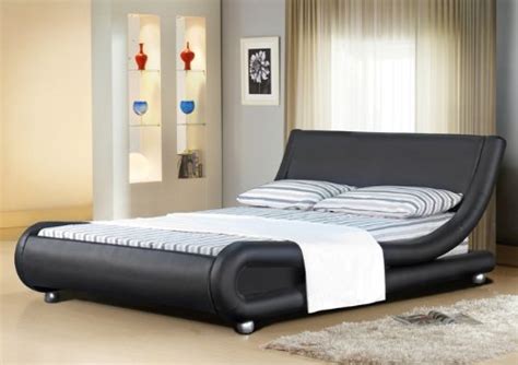 Ft Italian Designer Faux Leather Double Mallorca Bed Frame In Black