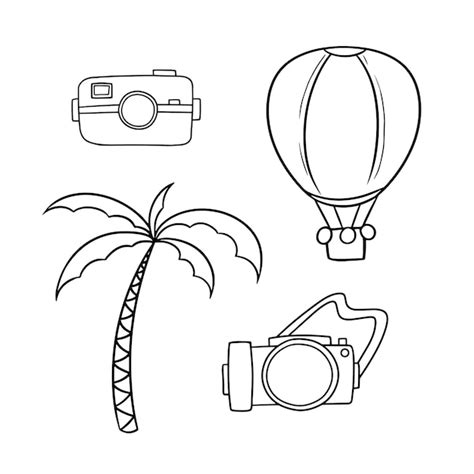 Premium Vector Monochrome Set Of Icons Summer Trip Camera And Palm