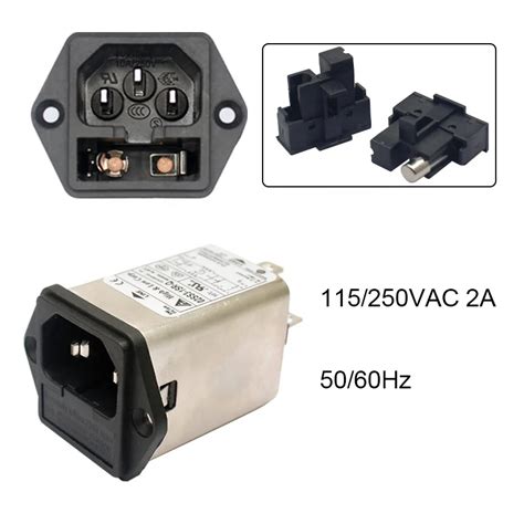 Fast On Terminal Power Entry Module Filters 2a Emi Power Filter Iec C14 With Single Fuse Holder