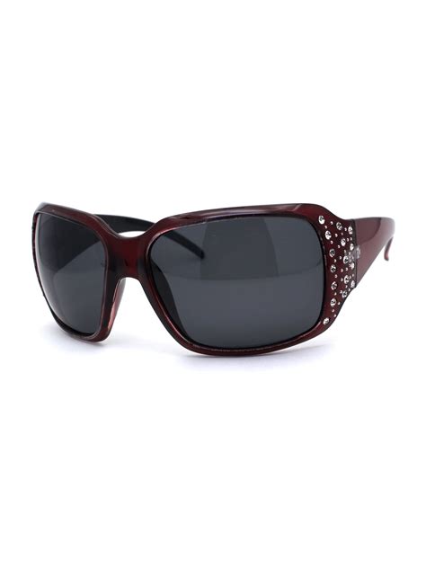 Sa106 Polarized Lens Oversize Rhinestone Bling Iced Out Womens Sunglasses Burgundy