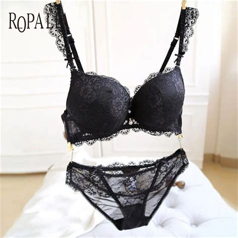 Women Push Up Lace Bra Sexy Lingerie Lady Underwear Bra Set 3/4 Cup Underwire Briefs Size 32 36 ...