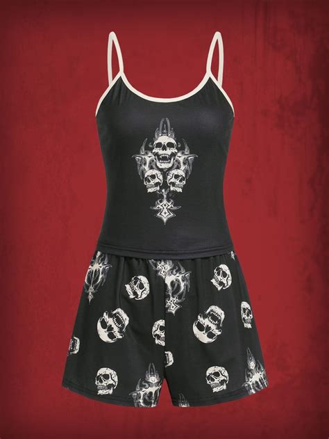 Our Grunge Punk Skull Print Contrast Binding Pj Set Is Such A Vibe In