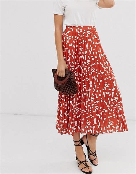 Asos Design Pleat Midi Skirt In Abstract Animal Asos Pleated Midi