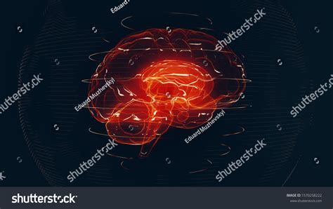 Futuristic Red Digital Brain Cyberspace Neurons Stock Illustration