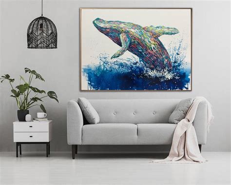 Large Abstract Whale Paintings On Canvas Animal Impasto Oil Etsy