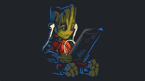 Baby Groot Listening To Music Wallpaper 4k Hd Id6450