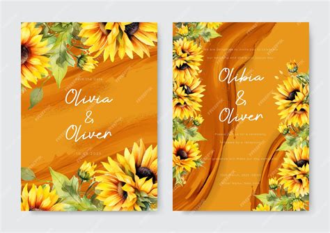 Premium Vector Sunflower Wedding Invitation Watercolor Template