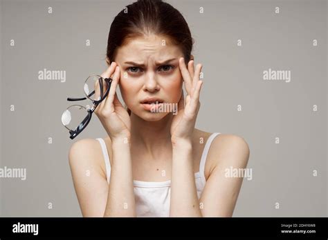 Woman With Poor Eyesight Health Problems Astigmatism Myopia Stock Photo