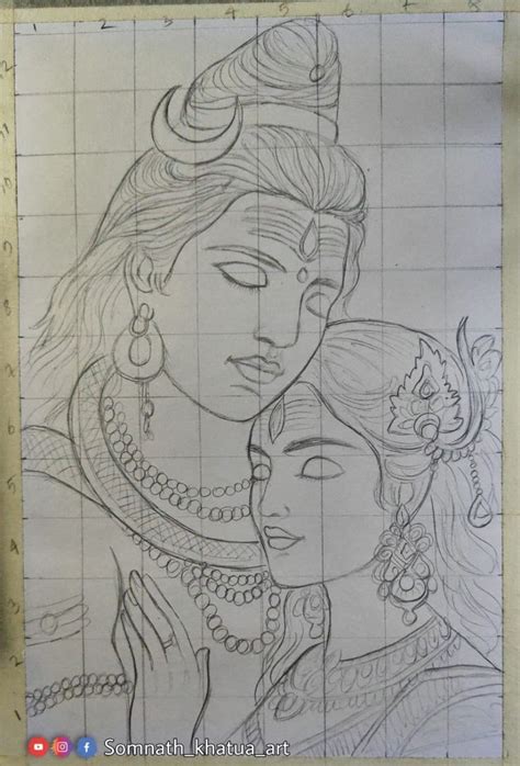 Lord Shiva And Mata Parvati Drawing Outline How To Draw Mahadev With