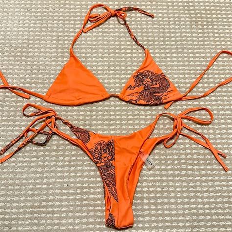 Shein Swim Orange Dragon Bikini Small Nwot Poshmark