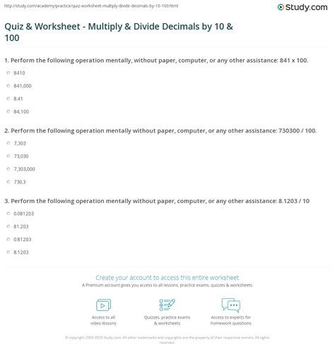 Multiplying And Dividing Decimals Worksheets