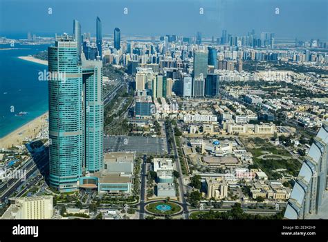 Bird's eye and aerial view of Abu Dhabi city from observation deck in ...