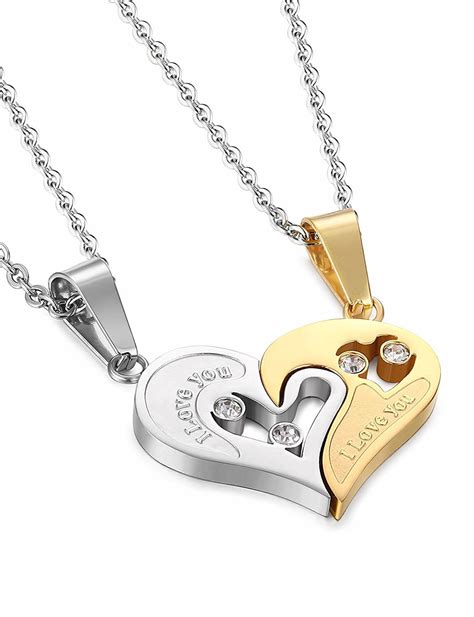 Matching Couple Gold Puzzle Heart Necklace I Love You Engraved