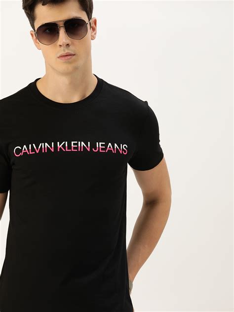 Buy Calvin Klein Jeans Men Black Printed Round Neck Pure Cotton T Shirt Tshirts For Men