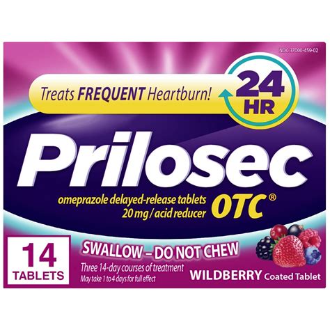 Prilosec Otc Frequent Heartburn Relief Medicine And Acid Reducer Wildberry Flavor Omeprazole