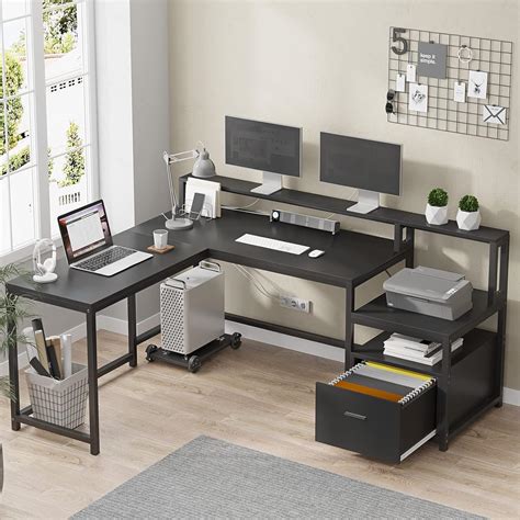 Buy Sedeta L Shape Desk With File Drawer Computer Corner Desk