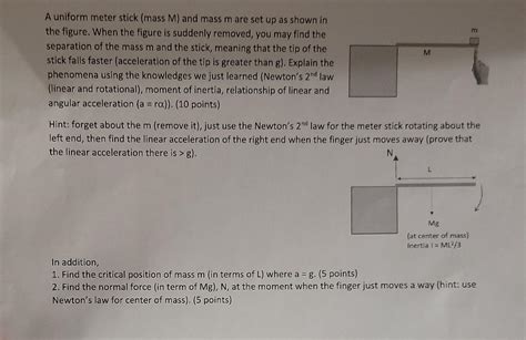 Solved M M A Uniform Meter Stick Mass M And Mass M Are Set Chegg