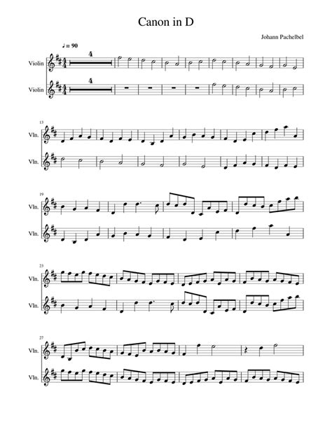 Pachelbels Canon In D For 2 Violins Sheet Music For Violin String