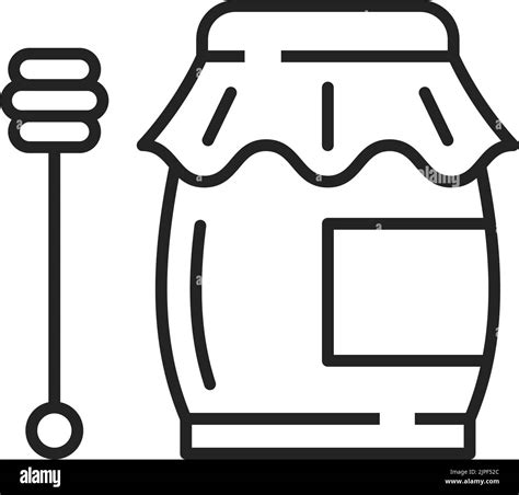 Honey Jar And Wooden Dipper Isolated Line Art Symbols Vector Sweet Dessert Served On Rosh