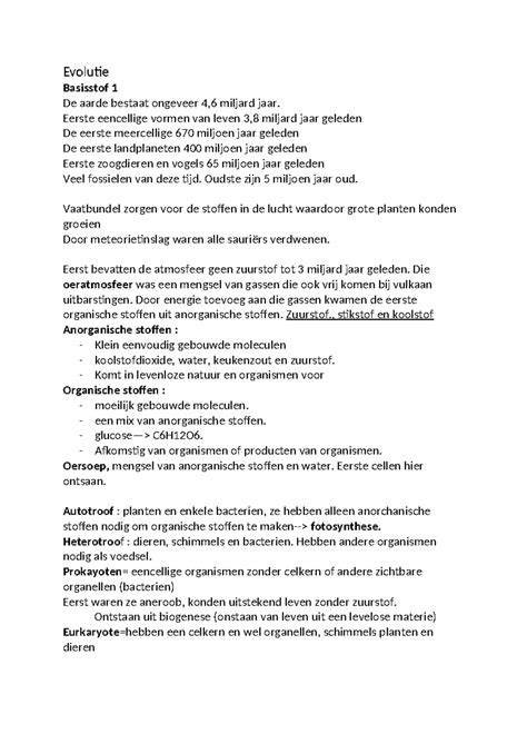 Biologie Evolutie Samenvatting Evolutie Basisstof 1 De Aarde