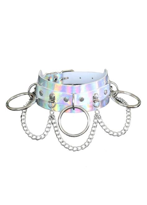 Triple O Ring And Chains Holographic Choker Attitude Clothing