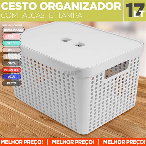 Caixa Organizadora Rattan Tramado Tampa 17 Litros Cesto Organizador