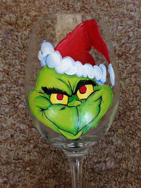 Grinch Hand Painted Glass Christmas Wine Glasses Diy Wine Glasses