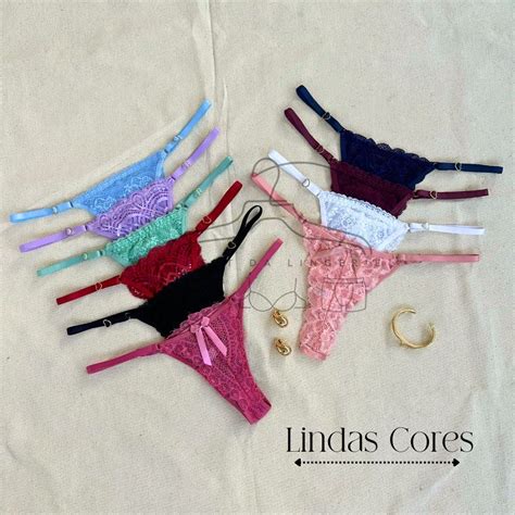 Kit Calcinha em Renda Luxo Regulagem de Coração String Fio Dental Sexy Moda Intima Lingerie