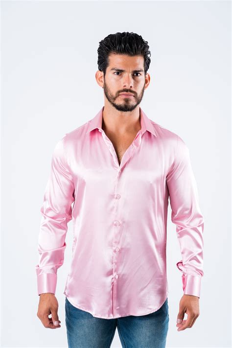 Men S Satin Pink Dress Shirt Platini Fashion