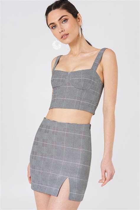 Checkered Mini Skirt Grau Na Kd