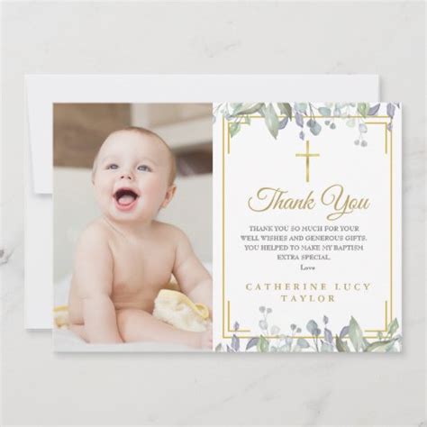 Sage And Lilac Floral Baptism Christening Photo Thank You Card Zazzle