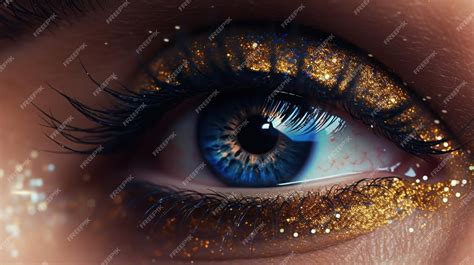 Premium AI Image | A close up of a blue eye with gold glitter and ...