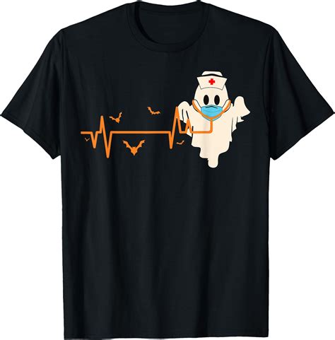 Hot Kiraa Tee With Funny Nurse Ghost Heartbeat Halloween Healthcare Crew Rn S 5Xl T Shirt