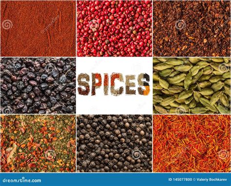 Spice And Herbs Background Collage Of Condiments Stock Photo Image