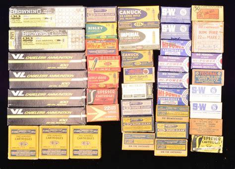 LARGE LOT OF COLLECTIBLE RIMFIRE & CASELESS AMMO.