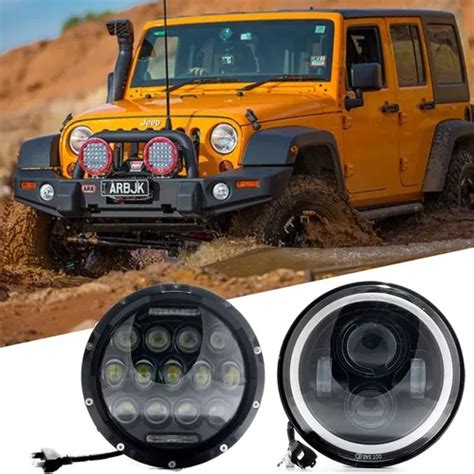 Par Faro Led 7 Redondo Ojo De Angel H4 Alta Baja Jeep Vocho